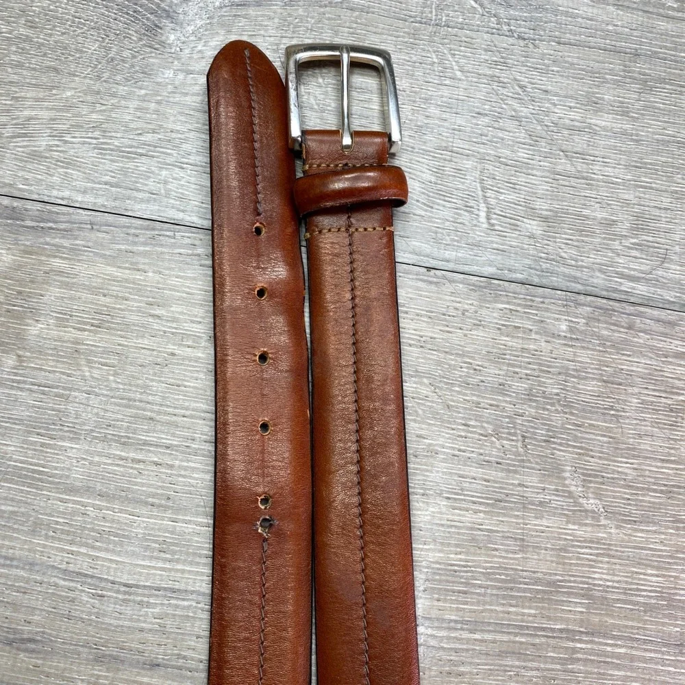 Bosca Leather Belt Mens 44 Brown Center Stitch Casual Dress Made in Canada